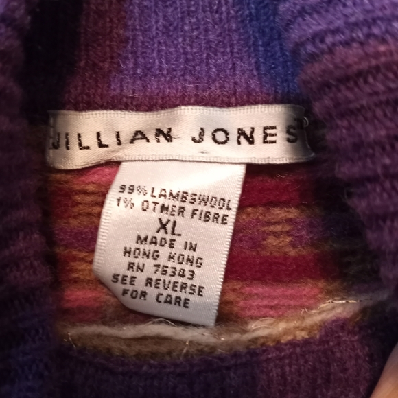 VTG Soft Lambswool Sweater Tan & Purple Turtleneck by Jillian Jones XL - Picture 2 of 7